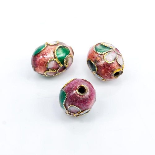 Cloisonne 10mm Oval Bead   Pink 1pc for jewellery making