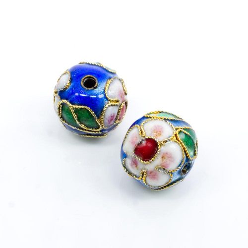 Cloisonne 12mm Round Bead   Blue 1pc for jewellery making