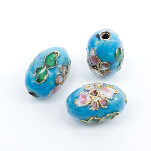 Cloisonne 14mm Oval Bead   Turquoise 1pc for jewellery making