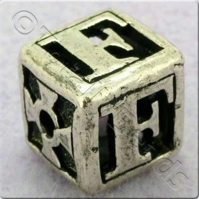 Tibetan Silver Letter Cube Bead - F