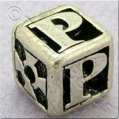 Tibetan Silver Letter Cube Bead - P