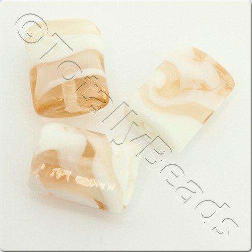 Lampwork Glass Bead Rectangle 21mm - Peach White Swirl