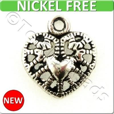Antique Silver Metal Charm - Heart 12mm 12pc - A10645