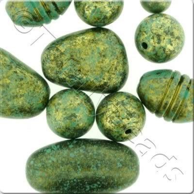 Acrylic Antique Marble Beads Green & Gold