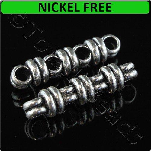 Antique Silver Metal Spacer Tube 4 Hole 27x6mm 6pc