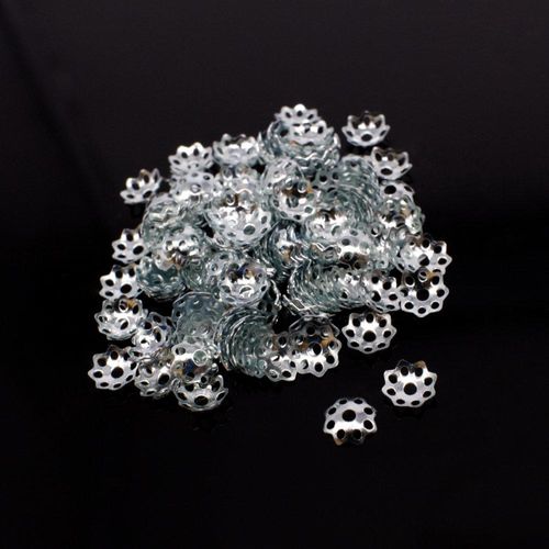 Iron Beadcap 6mm 8 Petel Holes   Rhodium 200pcs for jewellery making