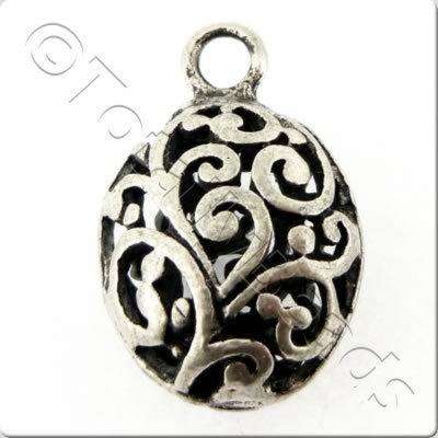 Tibetan Silver Charm - Filigree Small Oval