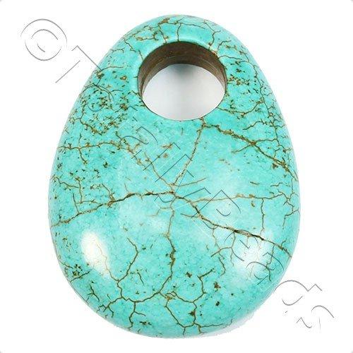 Turquoise Howlite Pendant - Large Hole Oval Drop 40mm