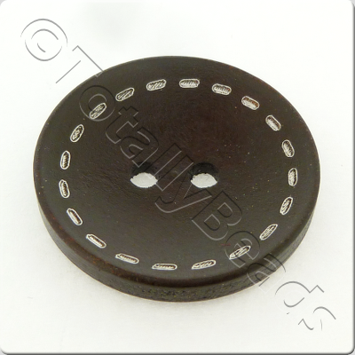 Wooden Button Stitch Effect 30mm - Dark Brown