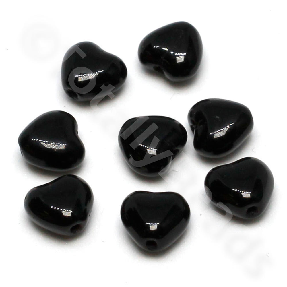 Czech Glass Heart Beads 6mm 40pcs - Jet Black