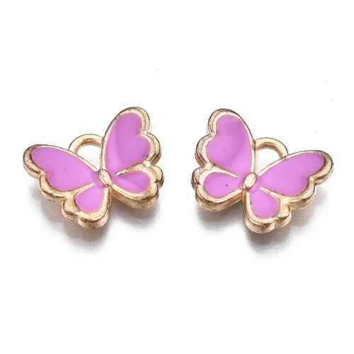 Enamel Gold Charm   13mm Butterfly Violet 2pc for jewellery making