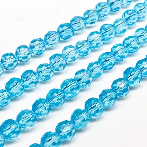Glass Beads 6mm Facet Round   Aqua 14" String for jewellery making