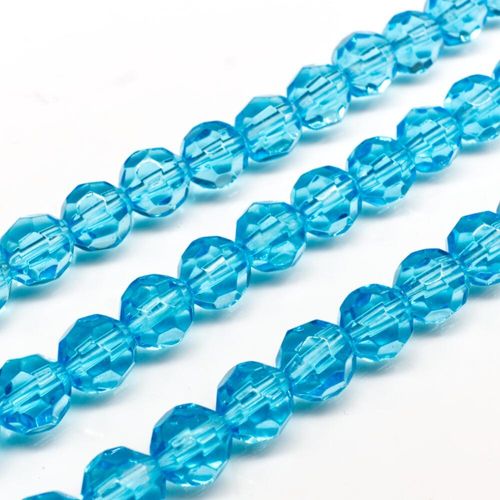 Glass Beads 8mm Facet Round   Aqua 14" String for jewellery making
