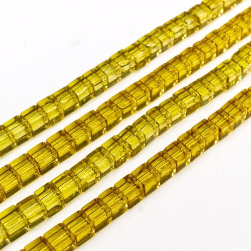 Glass Beads 4mm Cube   Golden Yellow 14" String for jewellery making