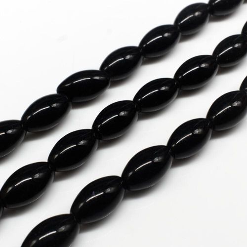 Glass Beads 12mm Rice   Black 14" String for jewellery making