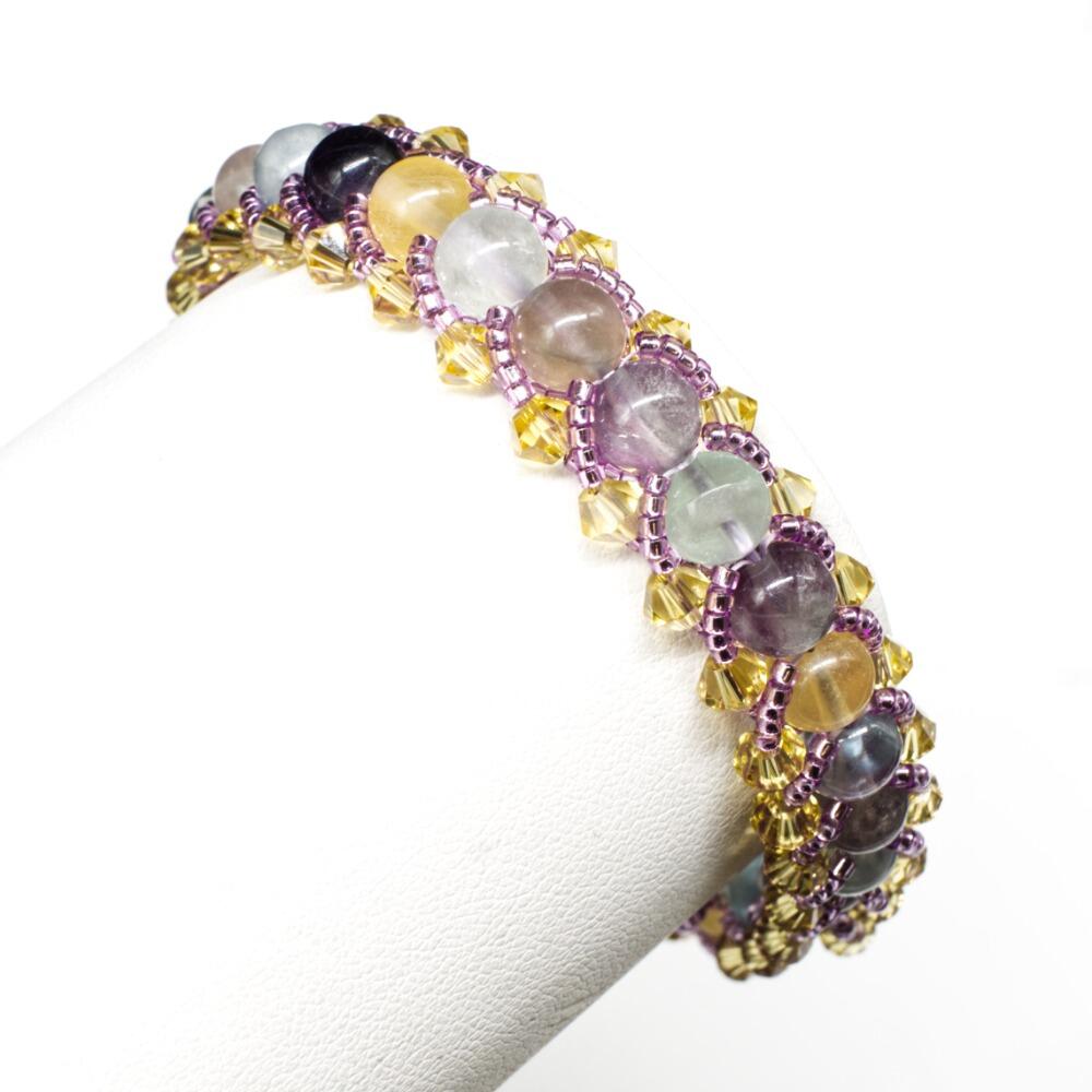Flat Spiral Beaded Bracelet Mixed Fluorite