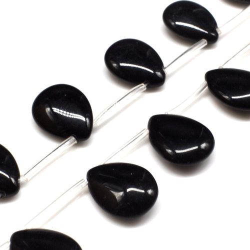 Glass Beads 16mm Drops   Black 14" String for jewellery making