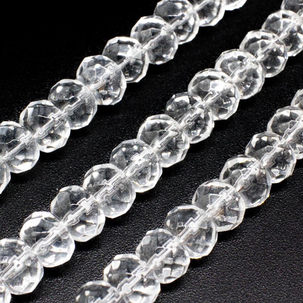 Glass Beads 8mm Facet Rondelle   Clear 14" String for jewellery making