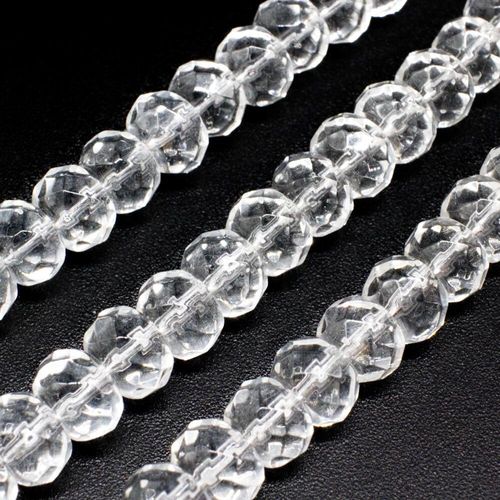 Glass Beads 8mm Facet Rondelle   Clear 14" String for jewellery making