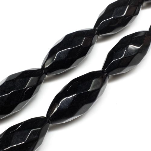 Glass Beads 30mm Facet Rice   Black 5pcs for jewellery making