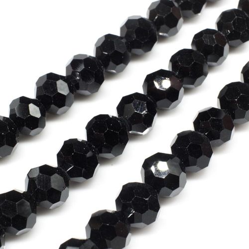 Glass Beads 8x7mm Facet Round   Black 14" String for jewellery making