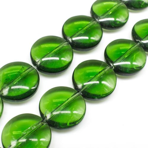 Glass Beads 16mm Disc   Emerald Green 14" String for jewellery making