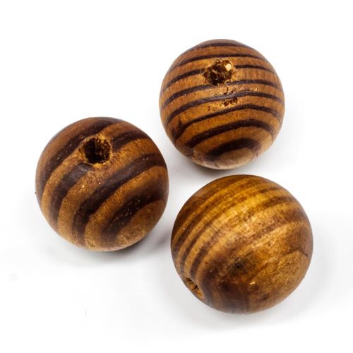 Wooden Bead   Striped Round 20mm Browns 8pcs for jewellery making