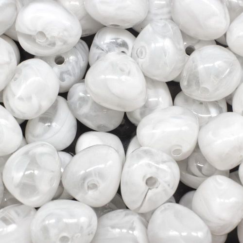 Acrylic Marble Beads Nugget 11mm 15pcs   White for jewellery making