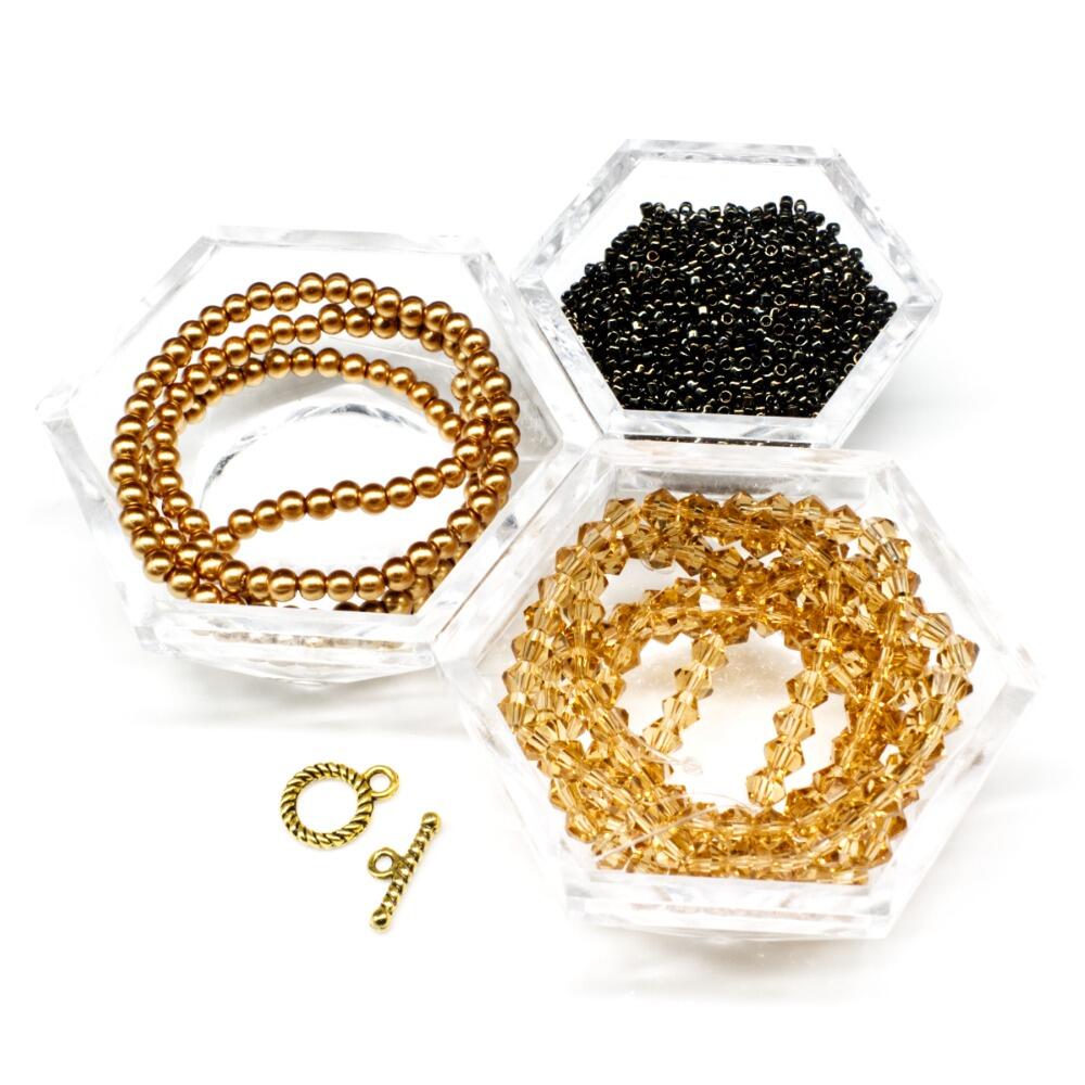 Crystal Flower Bracelet Makes 2 gold bracelet making kit — DIY set with beads and instructions for creating handmade jewelry