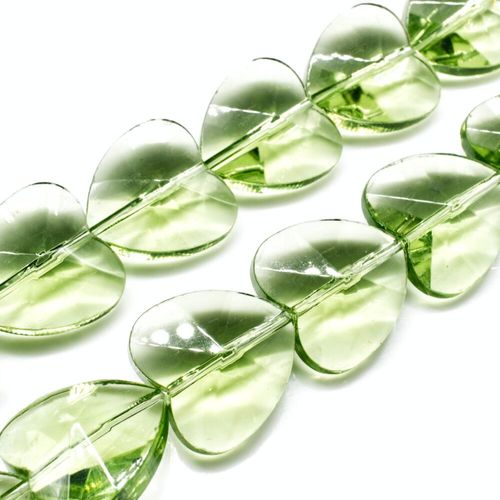 Glass Beads 19mm Facet Heart   Green 14" String for jewellery making