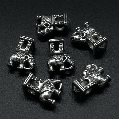 Ant. Silver Charm Bead Fancy Elephant 18mm Large Hole 1pc for jewellery making