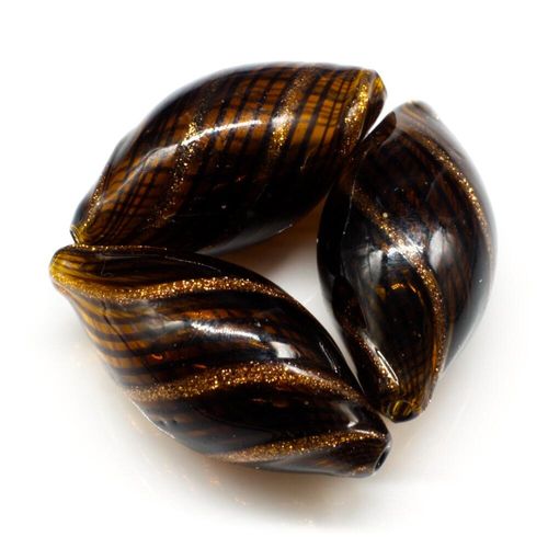 Hollow Glass Bead Rice 27mm   Brown/Black/Gold for jewellery making