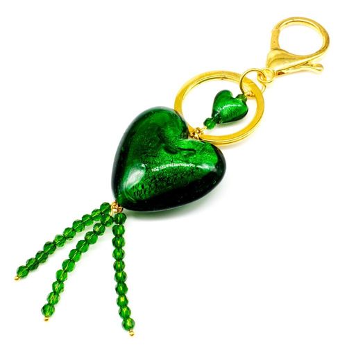 Silver Foil Heart Keyring emerald green jewelry making kit — DIY set with beads and instructions for creating handmade jewelry