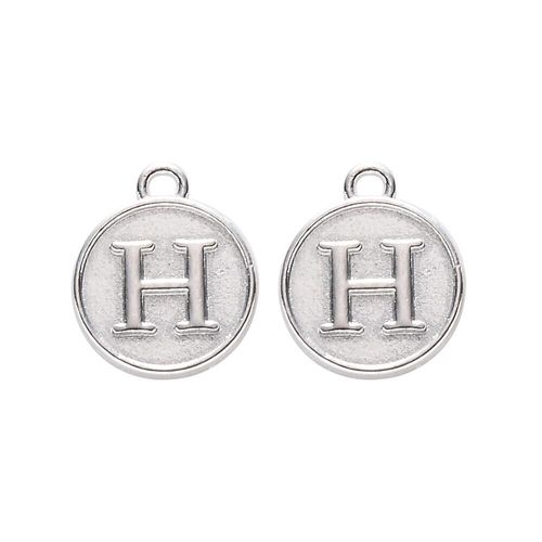 Disc Letter Charm Rhodium 12mm   H for jewellery making