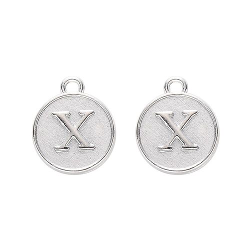 Disc Letter Charm Rhodium 12mm   X for jewellery making