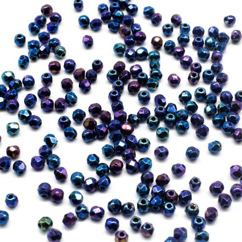 2mm Czech glass fire polished faceted beads iris blue — pack of 100, high-quality faceted beads perfect for jewelry making and beadwork p…