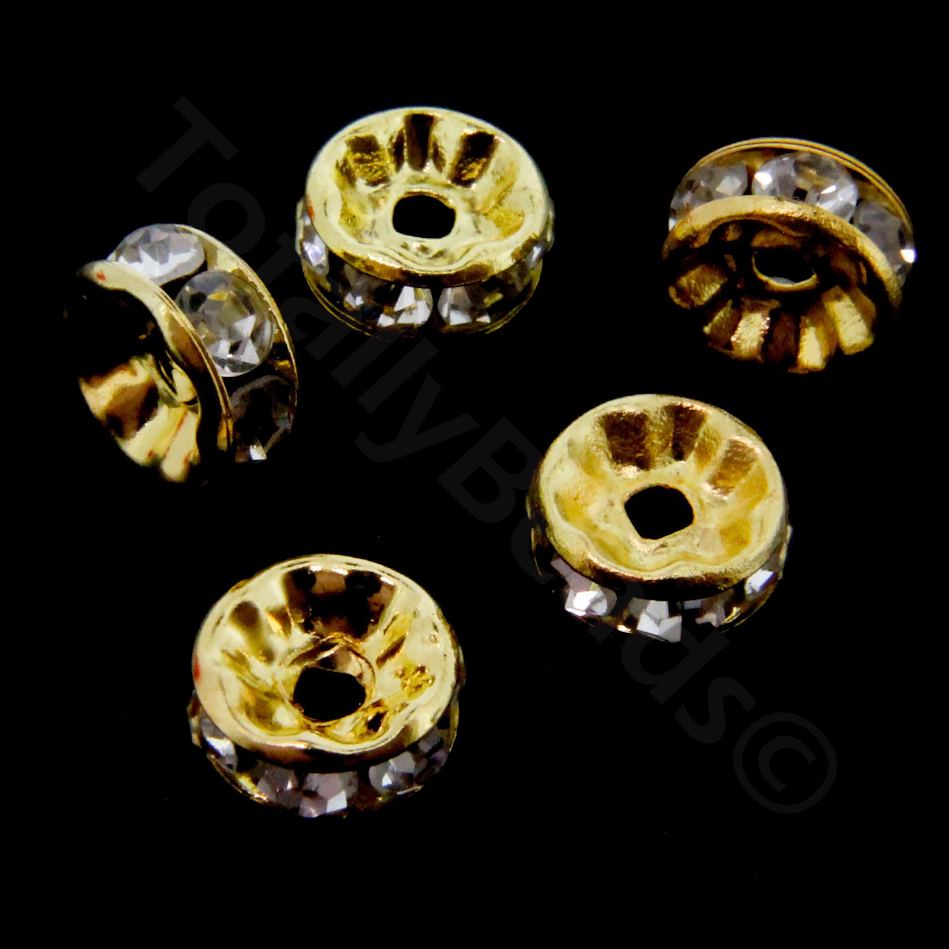 Crystal Diamante Gold Spacer - Flat Rondelle 8mm Crystal 20 pcs