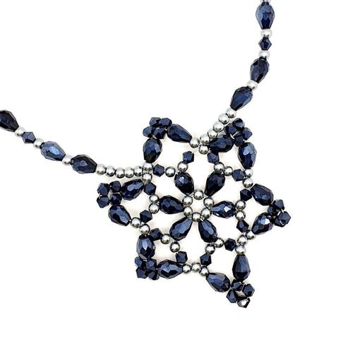 Snowflake Crystal Necklace hematite necklace making kit — DIY set with beads and instructions for creating handmade jewelry