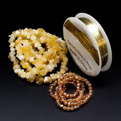 Gemstone Chips Light Yellow Jade Wire Bracelet bracelet making kit — DIY set with beads and instructions for creating handmade jewelry
