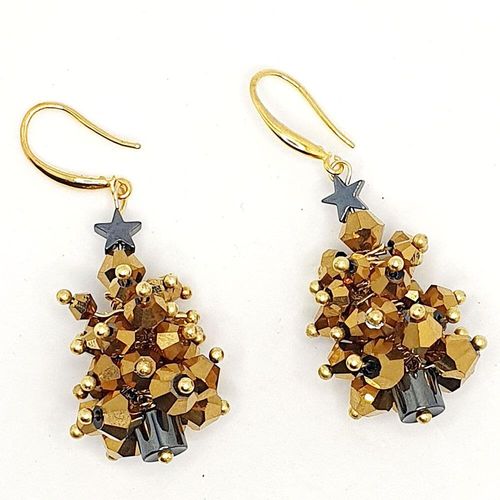 Crystal Bicone Xmas Tree Earrings 3 Pairs gold earring making kit — DIY set with beads and instructions for creating handmade jewelry