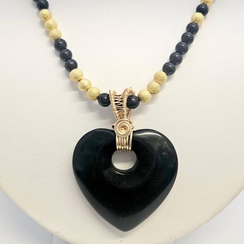 Harper Gemstone Heart Necklace obsidain necklace making kit — DIY set with beads and instructions for creating handmade jewelry
