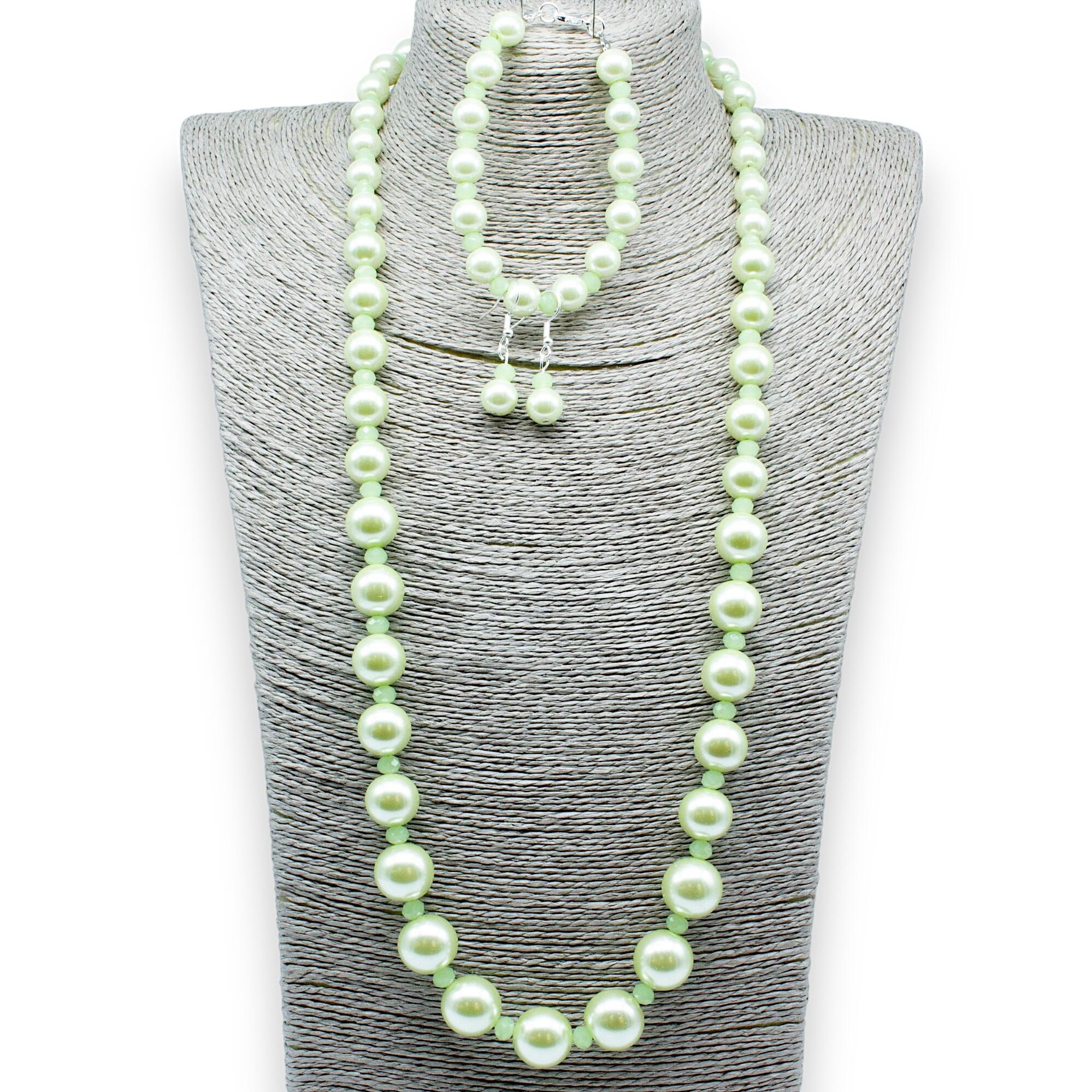 Graduated Pearl & Crystal Jewellery lime green jewelry making kit — DIY set with beads and instructions for creating handmade jewelry