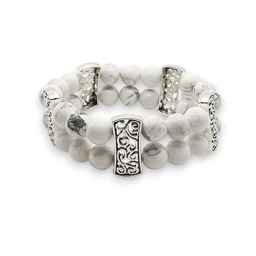 Gemstone Cuff Bracelet white howlite bracelet making kit — DIY set with beads and instructions for creating handmade jewelry