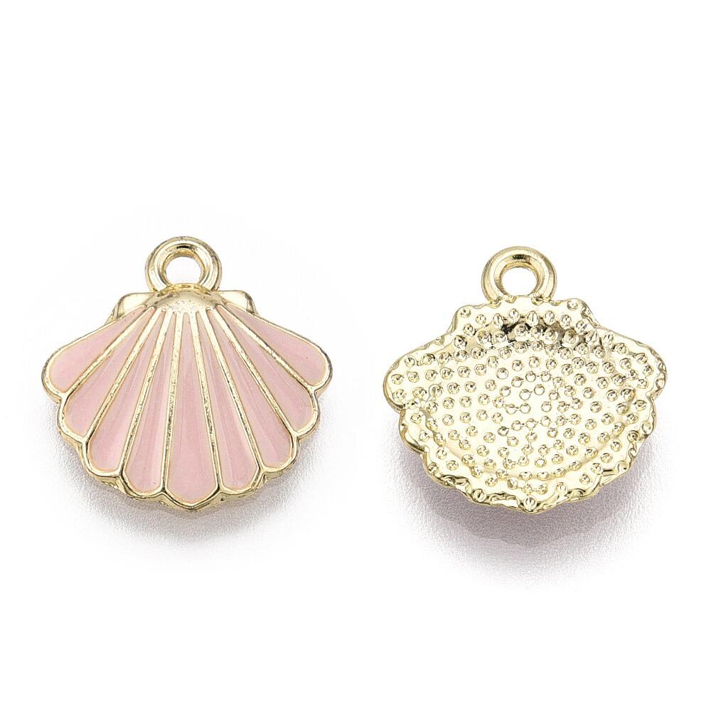Enamel Gold Charm   13mm Shell Pink 2pc for jewellery making