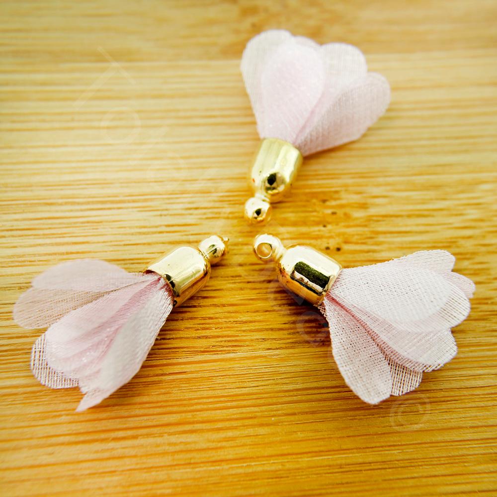 Flower Tassel Freesia - Gold Tone Cap  Pastel Pink 5pcs