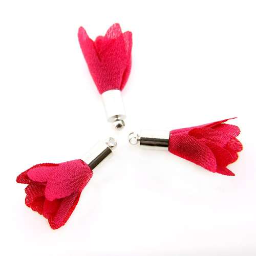 Flower Tassel Tulip - Silver Tone Cap Candy Pink 5pcs