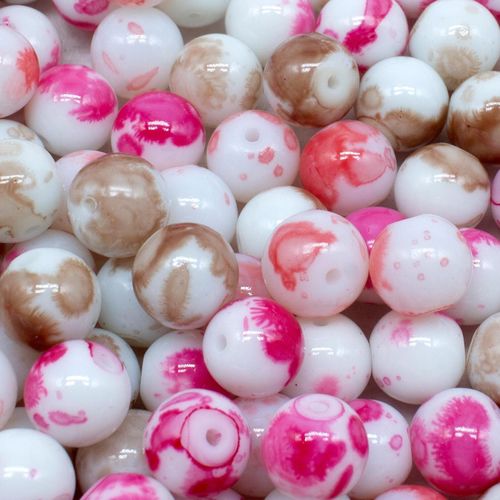 Glass Round Beads 10mm White Splatter   Mixed 40pcs for jewellery making