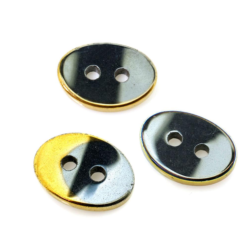 Hematite Oval Button 14mm 1pc - Gold Plated