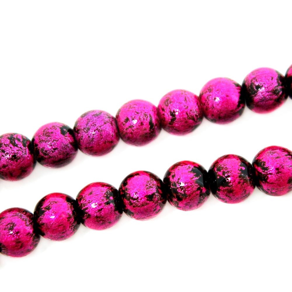 Glass Round Beads 8mm Brushed Shimmer - Electric Pink
