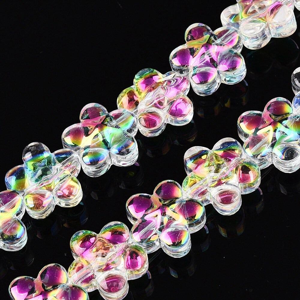 Glass 5 Petal Flower Beads 12mm 10pcs   Pink for jewellery making